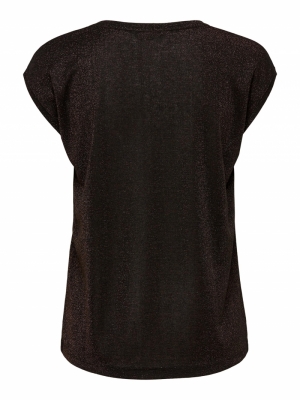 OnlSilvery vneck Lurex top Black