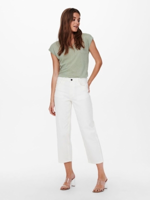 OnlSilvery vneck Lurex top desert Sage