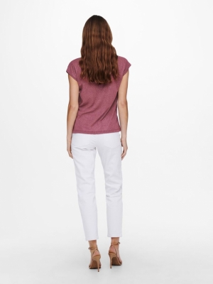 OnlSilvery vneck Lurex top rose Brown