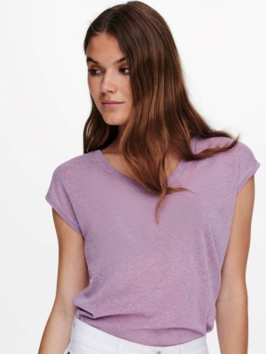 OnlSilvery vneck Lurex top Lavender Fog