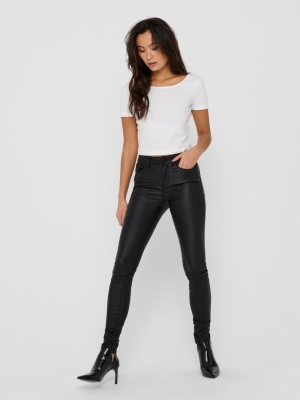 Lanna Mid Waist Coated Pants Black