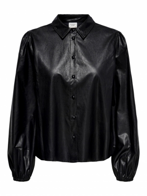 London Faux Leather Shirt Black
