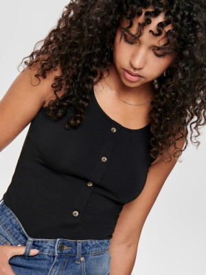 LiveLove Button Cropped Top Black