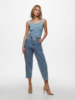 LiveLove Button Cropped Top Faded Denim -