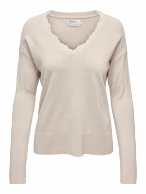 ONLSUNNY LS LACE V-NECK CC KNT 189959 Pumice S