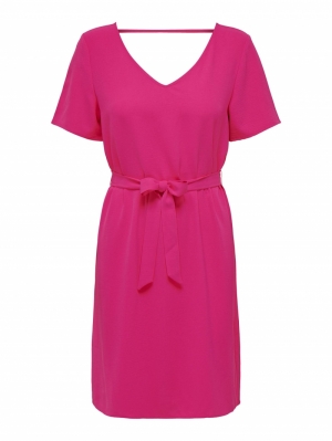 ONLMETTE SS V-NECK DRESS WITH BELT  WVN 178312 Fuchsia