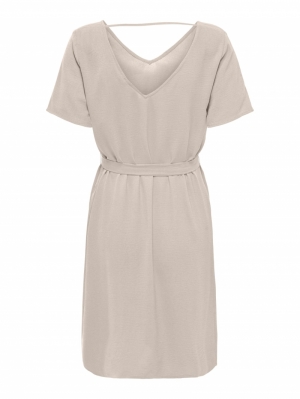 ONLMETTE SS V-NECK DRESS WITH BELT  WVN 189959 Pumice S