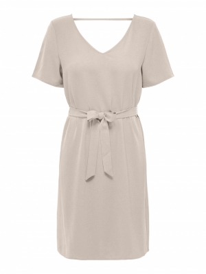 ONLMETTE SS V-NECK DRESS WITH BELT  WVN 189959 Pumice S